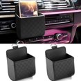 thumbnail image 1 of Organizador de salida de ventilación de coche de cuero PU de 2 piezas con gancho, bolsa de almacenamiento universal para coche para almacenamiento como bolígrafo para llave de teléfono móvil (negro), 1 of 5