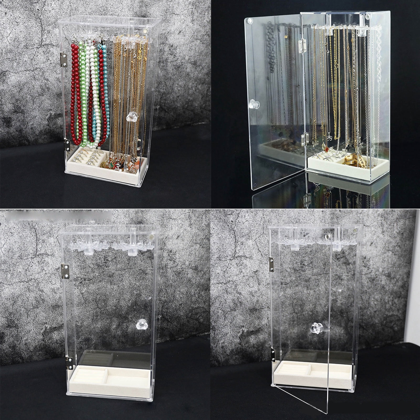 Bracelet Necklace Display Stand Clear Acrylic Hanging Jewelry Holder Dustproof Jewelry Organizer Desktop Storage Box