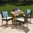 thumbnail image 2 of GDF Studio Laurent Outdoor Acacia Wood and Wicker 5 Piece Dining Set with Cushions, Multibrown, Teak, and Beige, 2 of 13