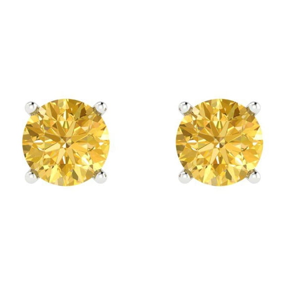 1 ct Push-Back Stud Earrings for Women | 5.0mm Round Cut Natural Citrine | 18K White Gold