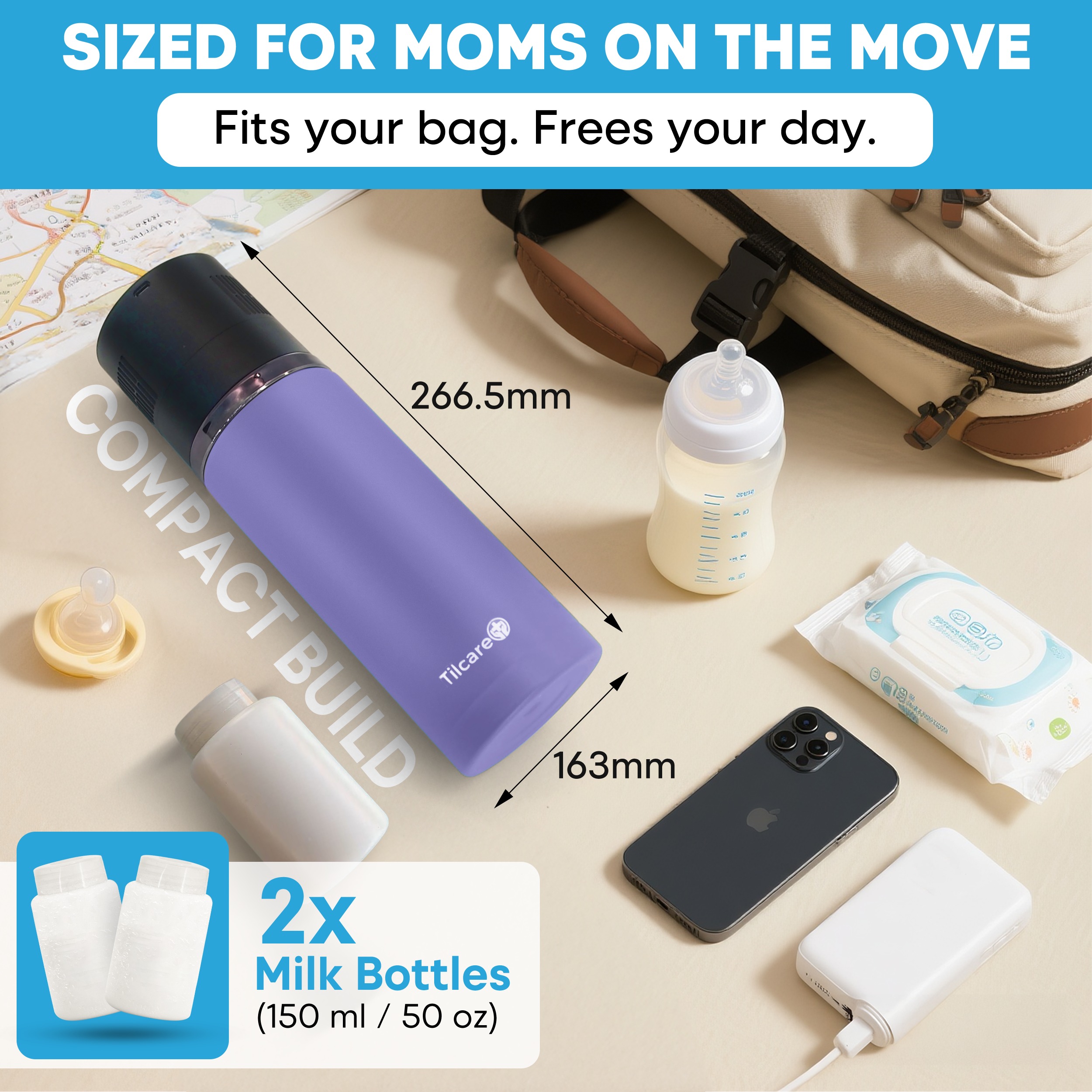 Electric Breastmilk Cooler Bottle: Unlimited Cooling Time, 2 x 150ml/5Oz Breast Milk Storage Bottles, 5V USB C-Powered Breastmilk Storage-Bottle, Portable Breast Milk Cooler-Bottle, Breastmilk-Chille