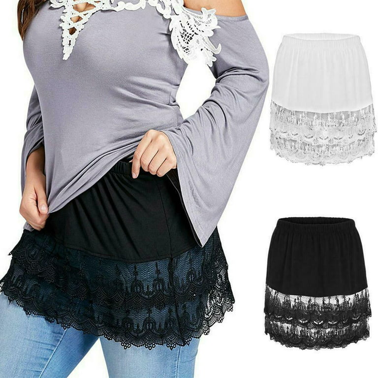 Besufy Women Mini Skirt Shirt Extender Lace Hollow Stitching Sweater  Clothing Accessory Black 