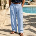 thumbnail image 5 of Mens Baggy Cargo Pants Cotton Linen Button Closure Loosepants Casual Outdoors Work Sky Blue 3XL, 5 of 6