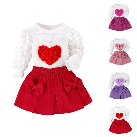 Girls 2 Piece Outfits Girl Set Baby Girls Spring And Autumn Long Sleeve Heart Blouse Bow Skirt Two Piece Set