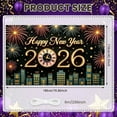thumbnail image 2 of Golden Letter Happy New Year Banner Fireworks Design 2026 Banner Star Pattern Clock Holiday Banner for New Year Party Indoor Celebration New Year Eve, 2 of 9