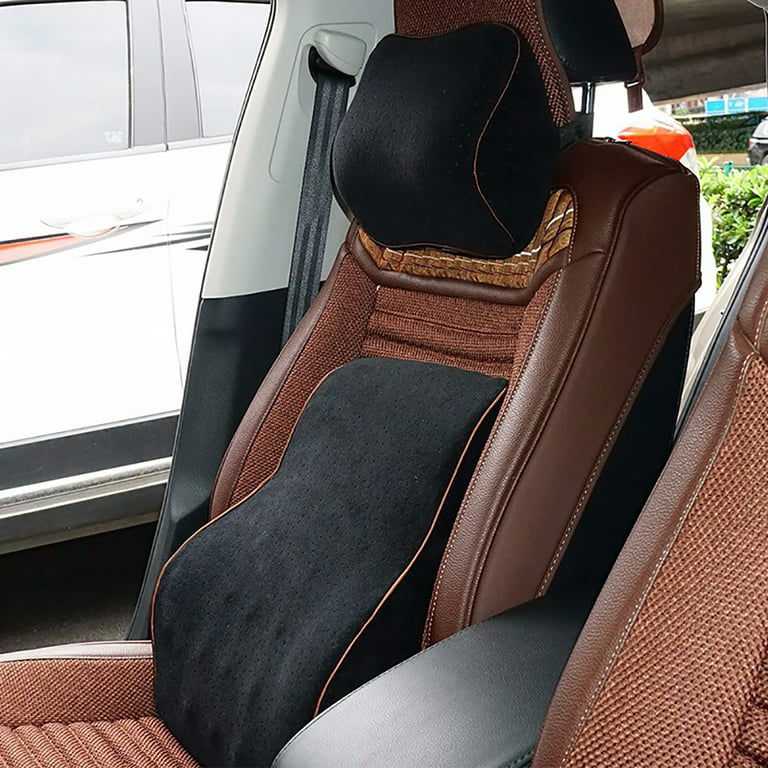 Maxcozy 2PCS Headrest Pillow & Memory Foam Velvet Lumbar Cushion Back Pain  Relief Car Chair Back Support - 2Pcs Black 