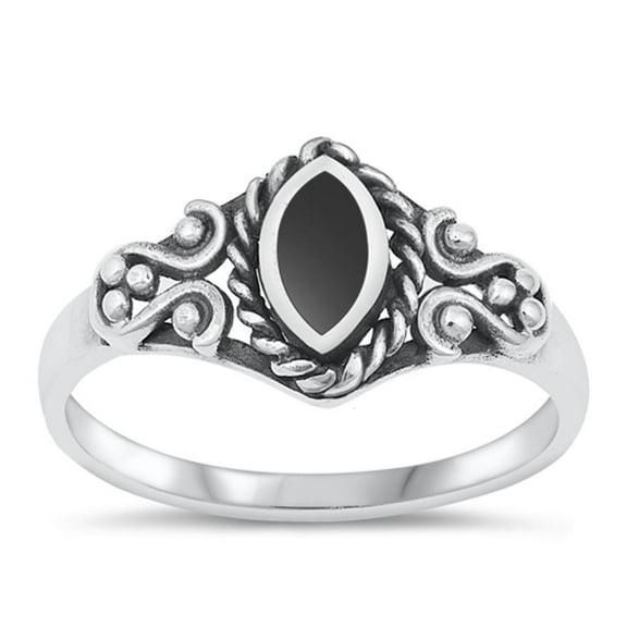 CHOOSE YOUR COLOR Bali Simulated Black Onyx Promise Ring .925 Sterling Silver Band CZ Female Size 9