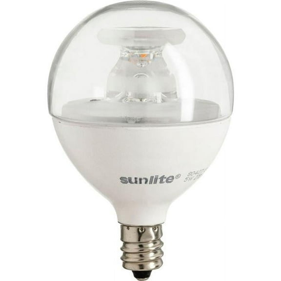 Sunlite LED G16.5 Light Bulb, 5 Watts (40W Equivalent), Candelabra E12 Base, Dimmable, Clear, ETL Listed, 3000K Warm White, 6-Pack