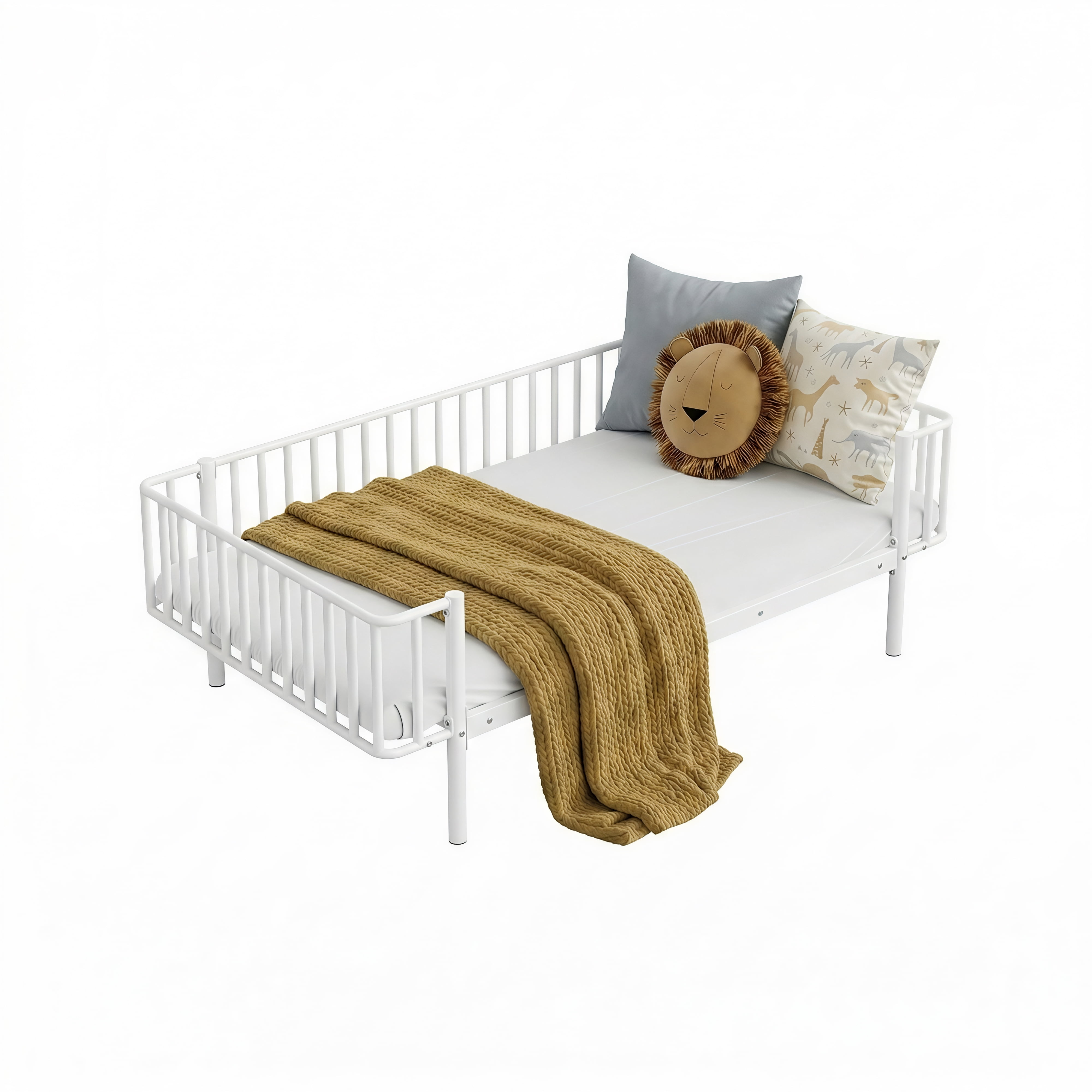 Euroco Metal Twin Size Daybed, Sturdy Metal Sofa Bed with Guardrails, No Box Spring Needed, White