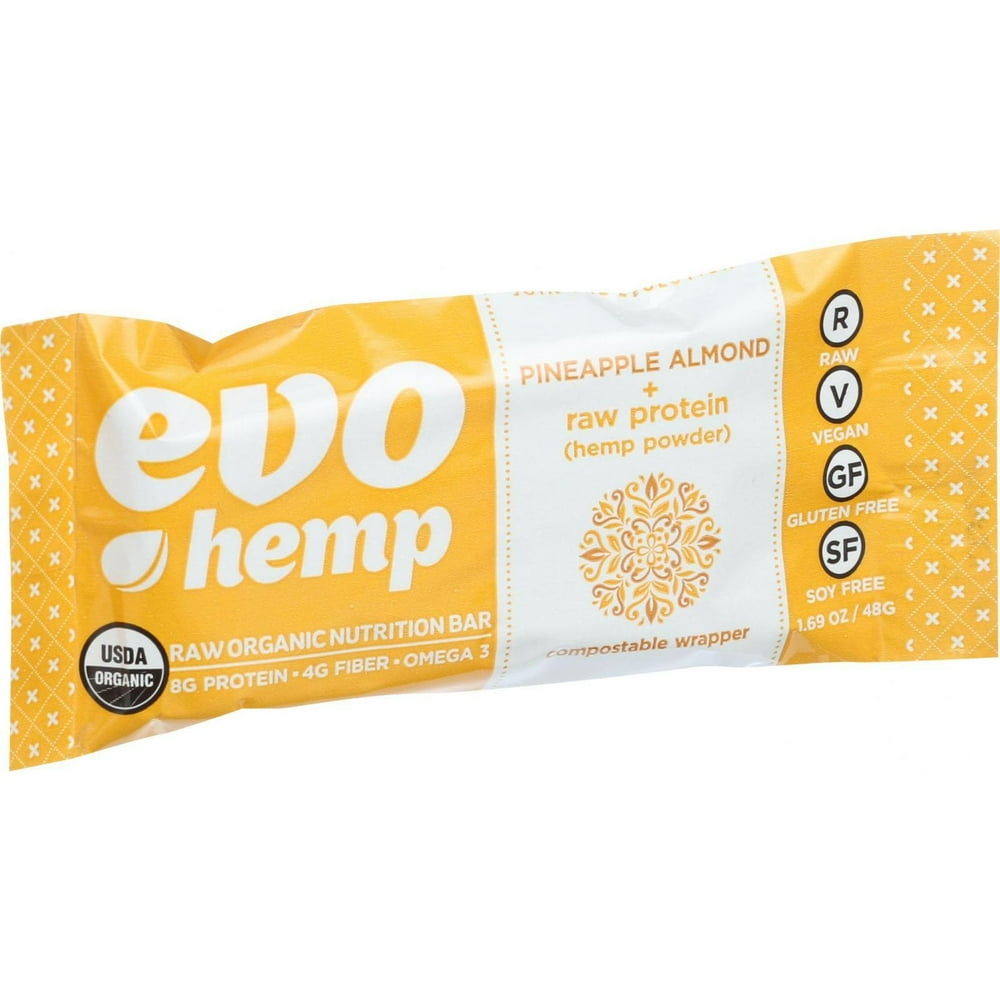 Evo Hemp Organic Hemp Bars Pineapple Almond Protein 1.69 oz Bars