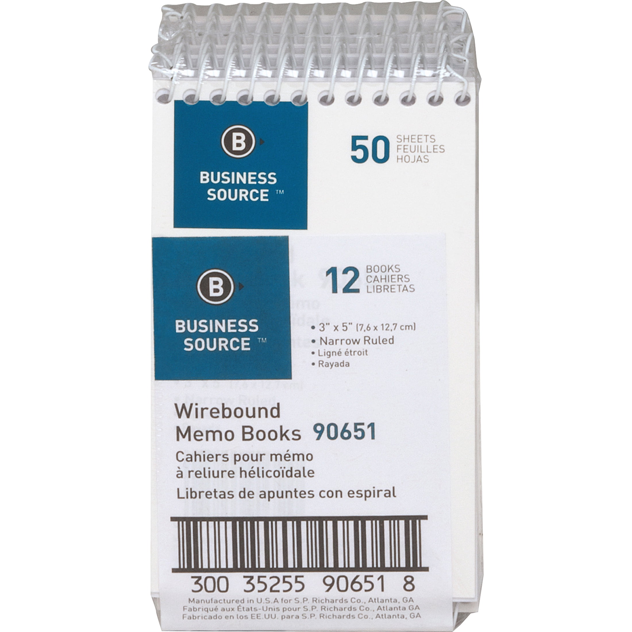 Business Source, BSN90651, Wirebound Memo Books, 12 / Dozen, White