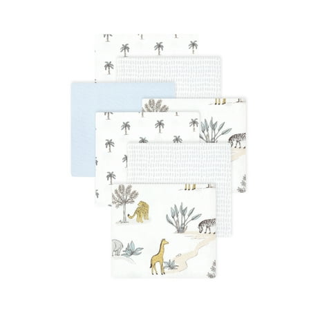 Little Treasure Hudson Baby Boys Cotton Poly Flannel Receiving Blankets 7-Pack, White Safari World, 30x30 inches