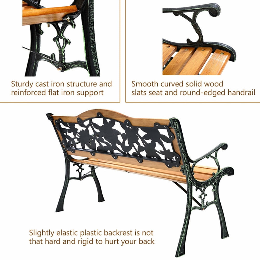 Aimee Lii Garden Bench Chair Outdoor Wooden Loveseat with Iron Armrest, Lawn Chairs