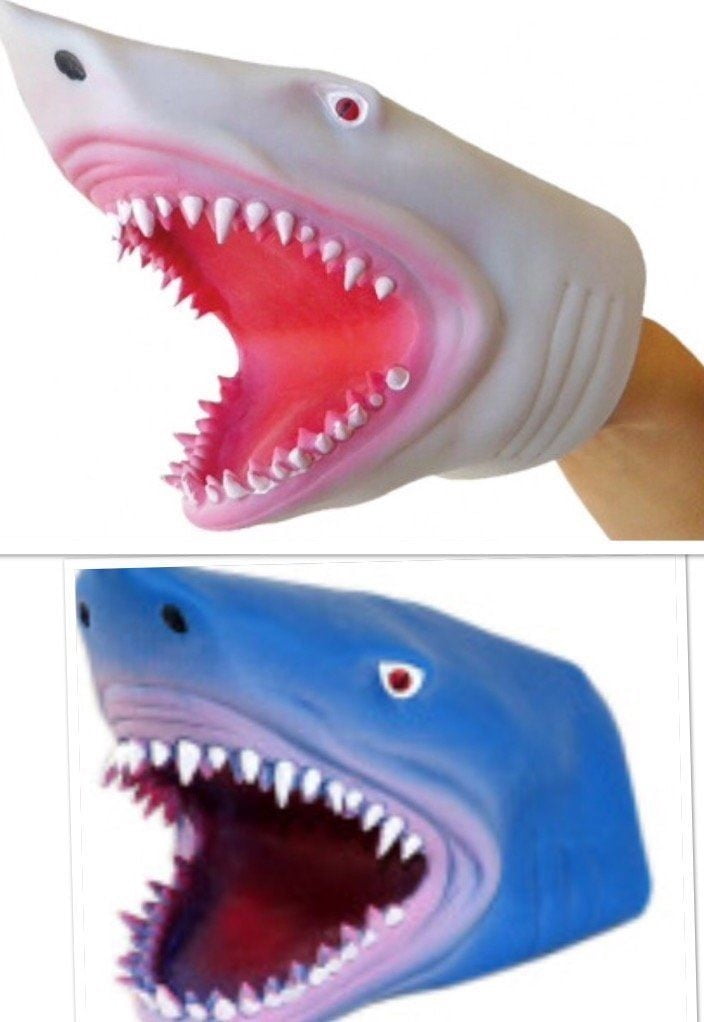 Blue and White S.S 2 Pack Soft Rubber Realistic 6 Inch Great Shark Hand Puppet 