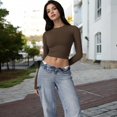 thumbnail image 6 of Women's Long Sleeve Cropped Crew Neck Top - Medium, Brown, 6 of 7