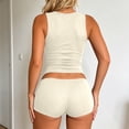 thumbnail image 5 of Womens Ribbed Cutout Tank Top and Shorts Set, Solid Color Slim Fit 2-Piece Outfit, Hollow Out Streetwear Matching Set for Casual Summer Party, 5 of 5