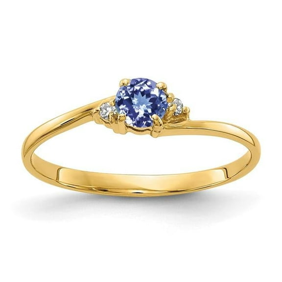 Primal Gold 14 Karat Yellow Gold 4mm Tanzanite and Diamond Ring