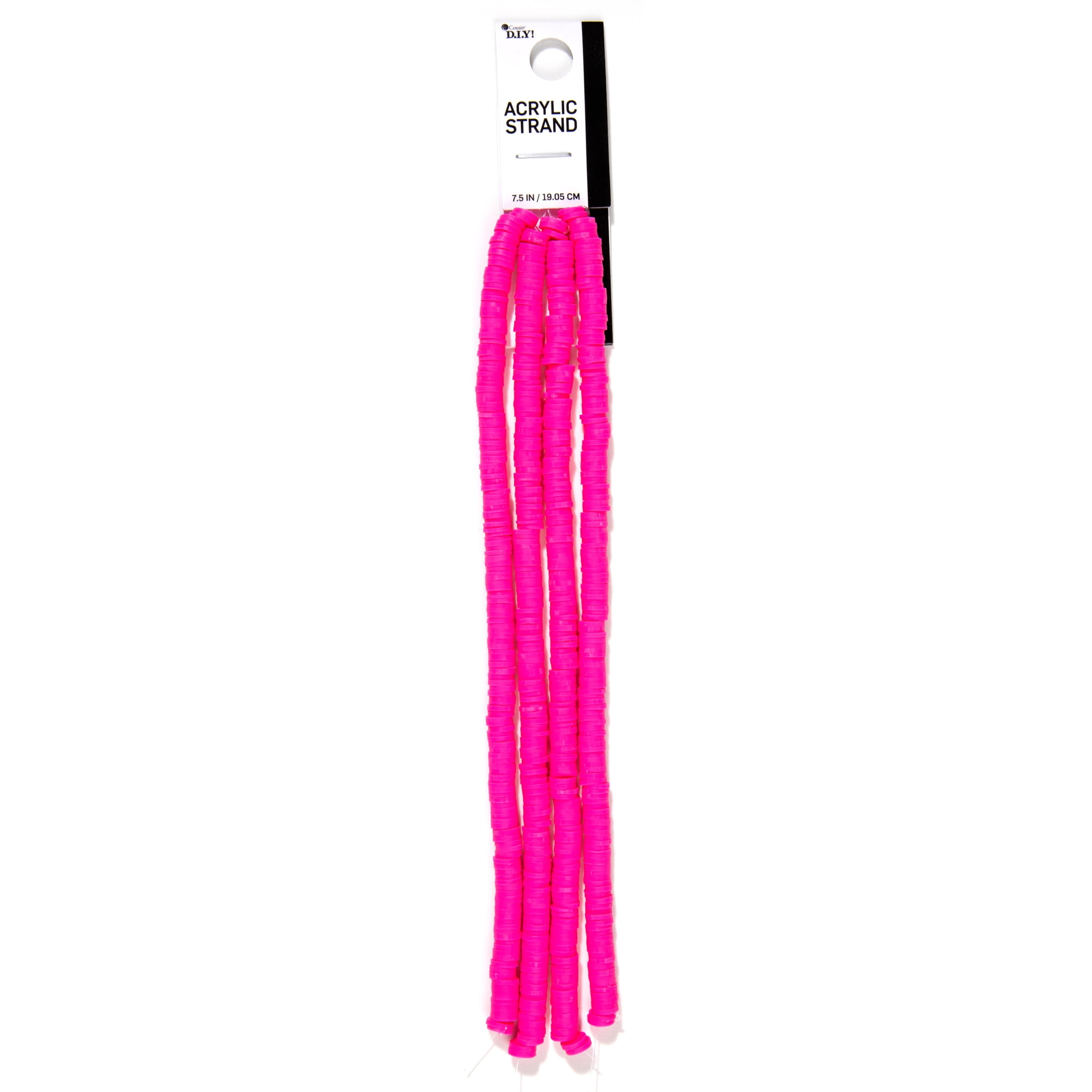 Cousin DIY Acrylic Disc Heishi Beads Strand, 7.5 inch, Pink, 600+ Pc, Bright Pink Unisex Heishi Beads for Adults and Teens