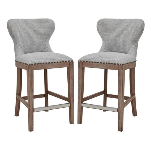 Home Square 26" Fabric Counter Stool in Cardiff Gray - Set of 2