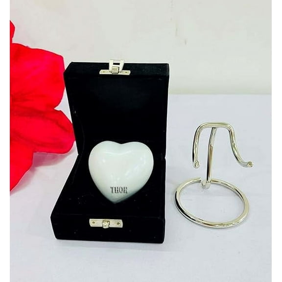 White Heart Keepsake Urn - Mini Heart Cremation Urn for Human Ashes - Black Box with Heart Urn Stand - Honor Your Loved One with Small White Rose Urn Heart Shaped - for Adults