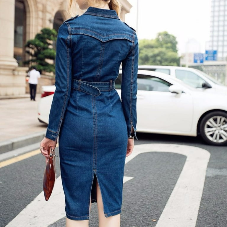 ustabil Anerkendelse klæde YUNAFFT Clearance Dresses Plus Size Fire Sale Women Winter Office Slim Jeans  Mid-Cuff Dress With Belt for Women Jeans Dress - Walmart.com