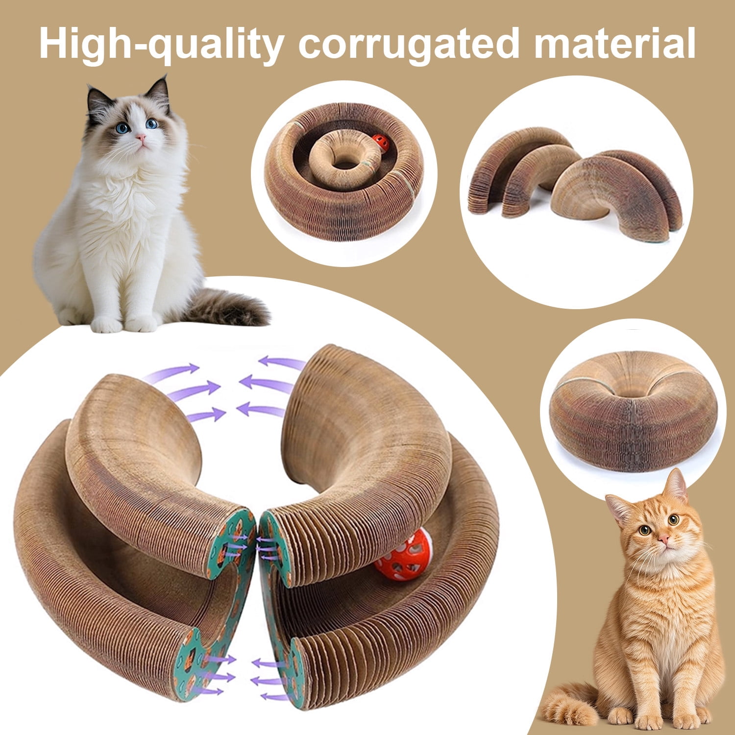 Cat Toy, Cat Scratchers for Indoor Cats Magic Organ Foldable Cardboard Cat Scratcher Kitty Toy Interactive Relieve Boredom and Exercise Brown