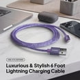 thumbnail image 2 of Powertek USB-A to Lightning Cable, Fast Charging iPhone Charger Cord, Durable Tangle-Resistant Sync Cable, Purple Glitter, 6FT, 2 of 5