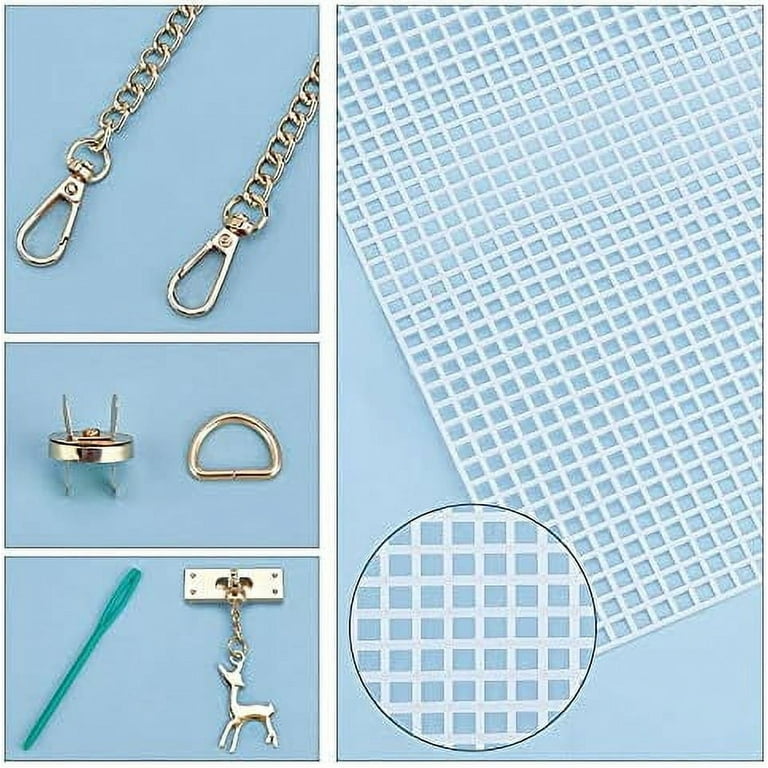 CRASPIRE Plastic Mesh Bag Making Kit – 5 Mesh Sheets, Yarn, Needles & Clasps For DIY Crochet Purses & Bags