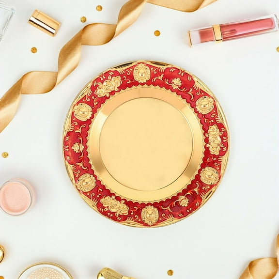 MERRYHAPY Elegant Red Round Decorative Iron Metal Serving Tray Platter for Home Decor and Entertaining