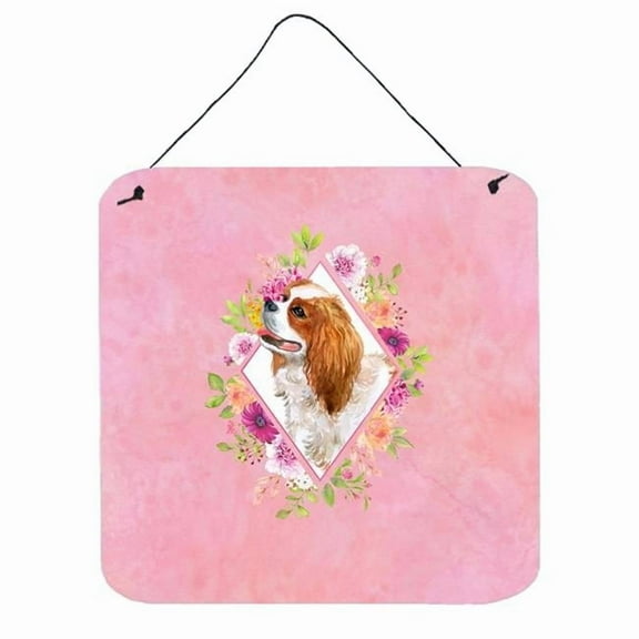 Carolines Treasures CK4126DS66 Cavalier King Charles Spaniel Pink Flowers Wall or Door Hanging Prints 6x6 multicolor