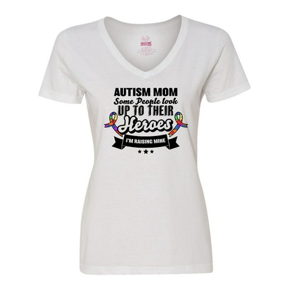 Inktastic Autism Awareness Autism Mom with Puzzle Ribbons Women's V-Neck T-Shirt