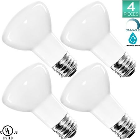 45w Flood - 4-Pack R20 LED Bulb, Luxrite, 45W Equivalent, 6500K Daylight White, Dimmable, 460 Lumens, BR20 LED Flood Light Bulb, 6.5W, E26 Medium Base, Damp Rated, Indoor/Outdoor - Recessed and Track Lighting