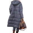 thumbnail image 2 of Women Warm Oversized Reversible Fleece Puffer Shearling Down Long Jackets Outerwear with Hood Dark Gray S, 2 of 8