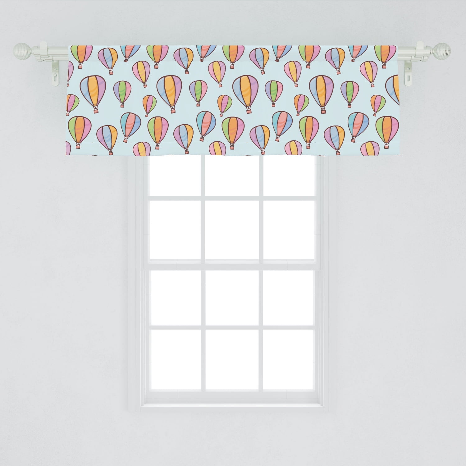 Hot Air Balloon Window Valance, Pastel Colored Sky Vehicles Repetitive Print, Curtain Valance