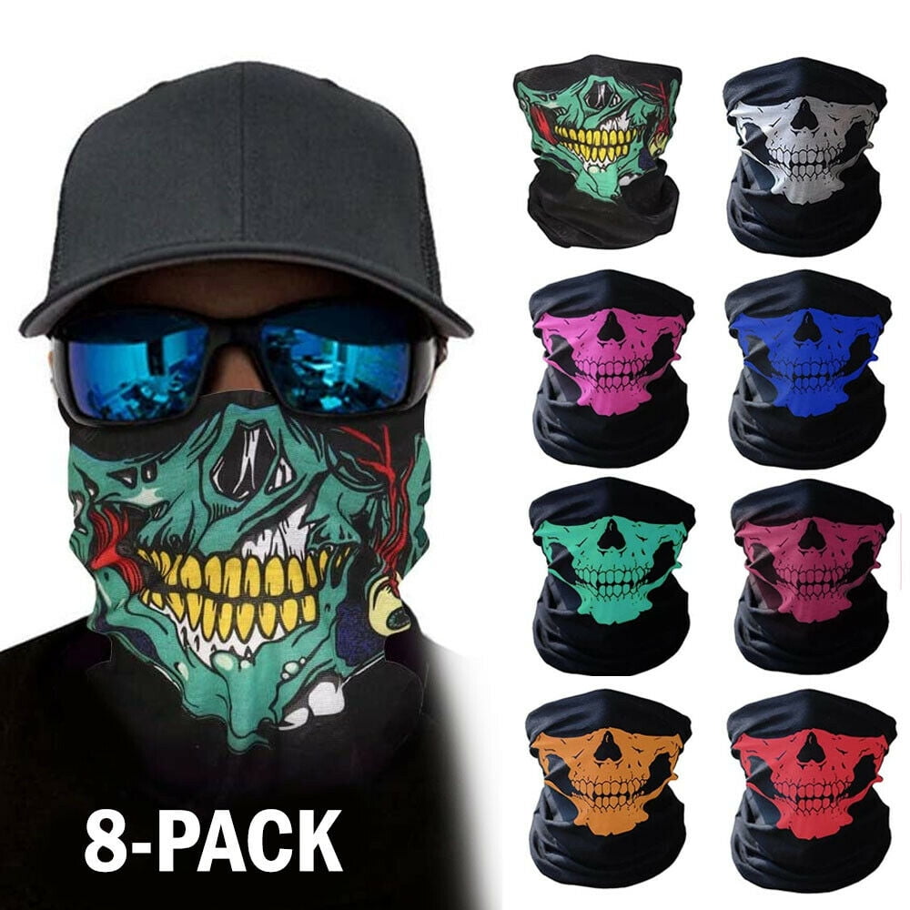 Elcoho 2 Pack Skull Face Cover Skull Bandanas Motorcycle Biker Protection Tube