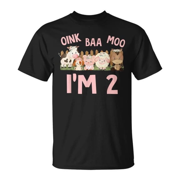 Oink Baa Moo Im 2 Birthday Two Year Old Farm Theme 2Nd Bday TShirt