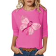 thumbnail image 1 of Fgnfyis T-Shirts pour Femmes Sensibilisation au Cancer Haut Décontracté Col Rond Manches Trois-Quarts Design Imprimé pour Usage Quotidien et Occasions Festives Printemps Été Automne Hauts pour Femmes Rose G, 1 of 4
