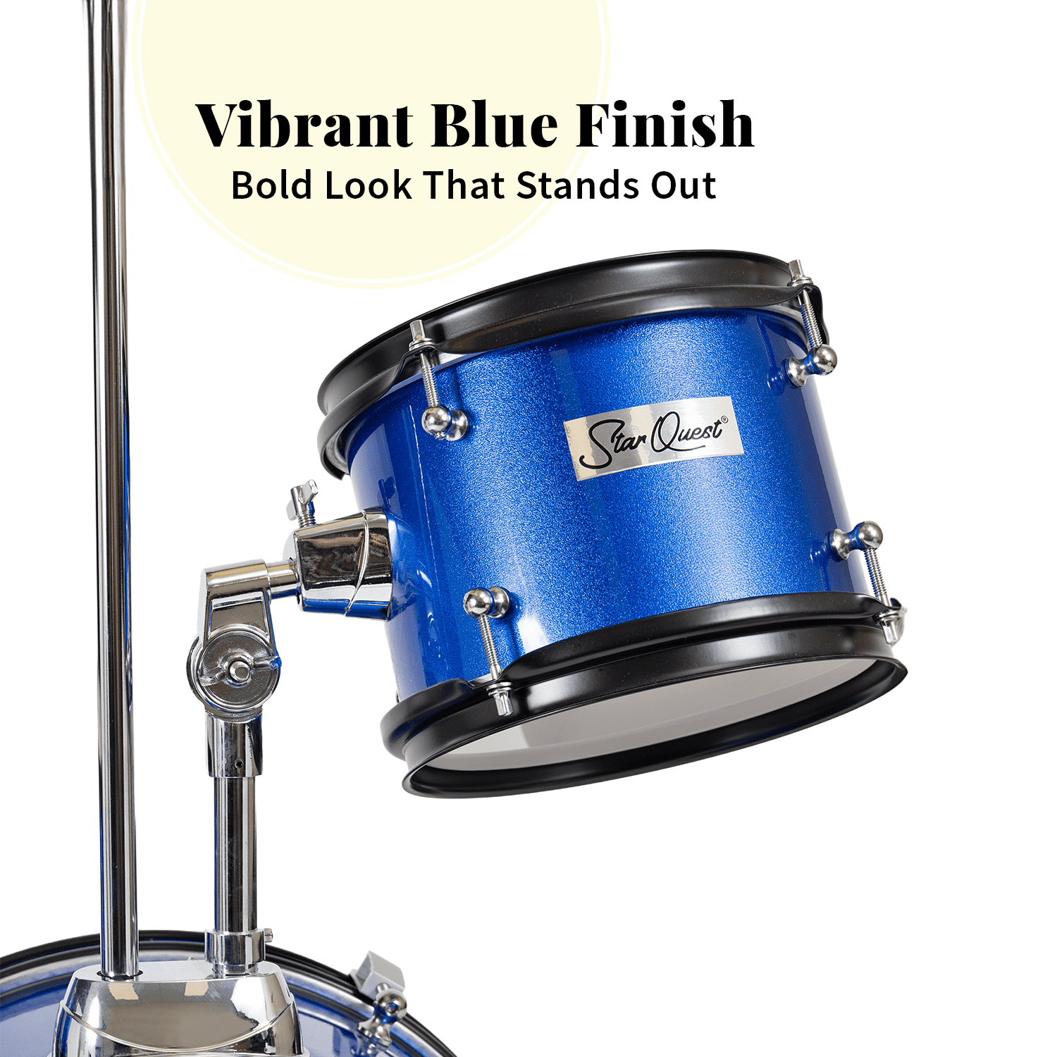 StarQuest SQ-DS-JR5-MBL Junior 5-Piece Drum Set – Premium Metallic Blue Finish with Bass, Snare, Tom and Crash Cymbal – Perfect for Junior Drummers and Beginners
