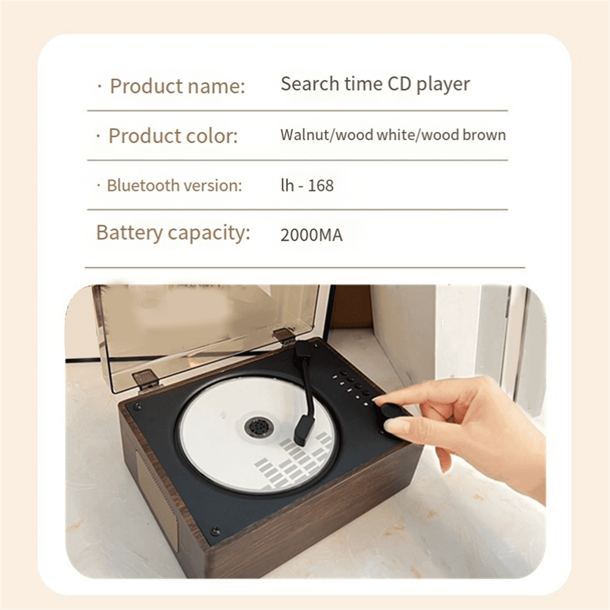 Retro CD Player Rechargeable Support CD BT USB 3.5mm AUX Portable CD Player Bluetooth-Compatible 5.0 Home Music Player C