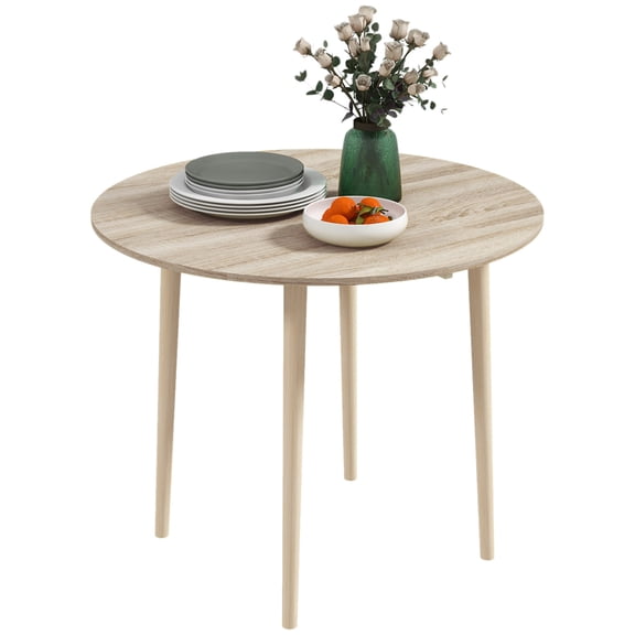 HOMCOM 35 Inch Round Drop Leaf Kitchen Table, Folding Dining Table with Solid Wood Legs for Small Spaces, Space Saving Collapsible Design for Apartments and Compact Homes, Oak Finish