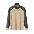 thumbnail image 2 of Womens Casual Jacket Full Zip Long Sleeve Hoodless Sport Sweatshirt Coat Color Block Fall Outwear with Pockets (L, Khaki), 2 of 2