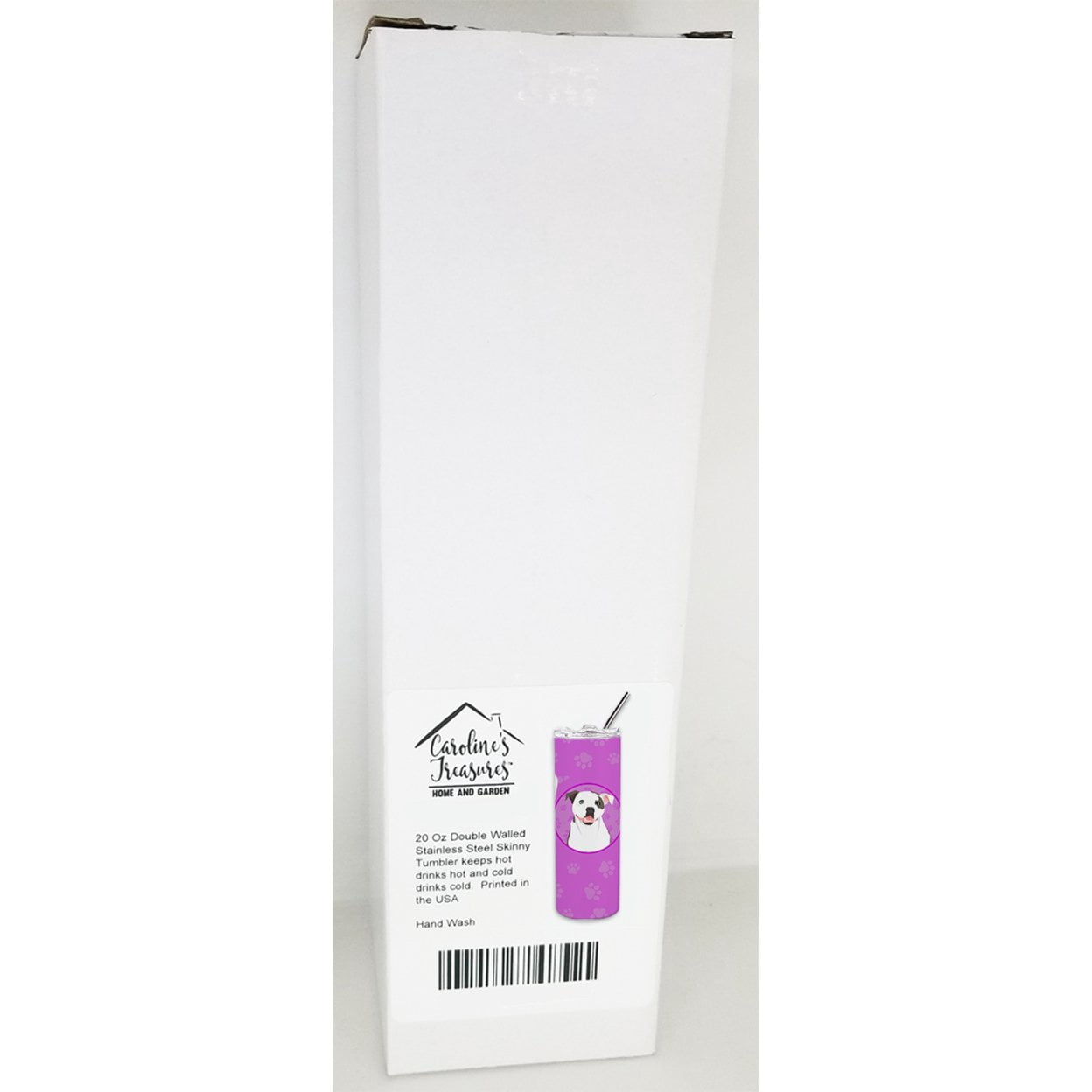 Pit Bull White #3 Stainless Steel 20 oz Skinny Tumbler 3 in x 8.25 in