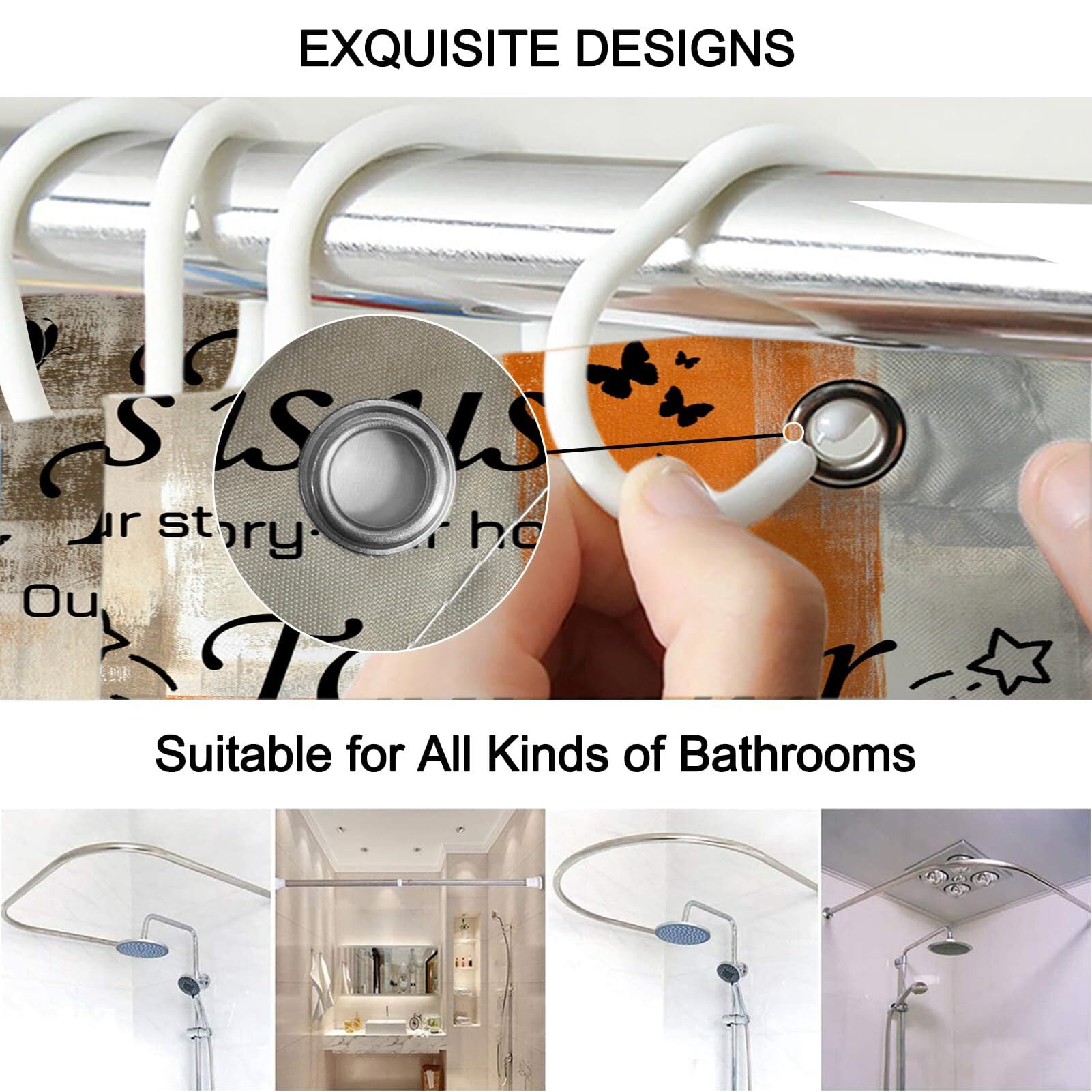 Brythos 4Pcs Shower Curtain Set,Complete Bathroom Set with Accessories Bathroom Rug Set,Easy & Flexible Installation Bathroom Sets,Style1,72"X72"