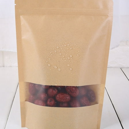 Masteelf 25pcs Packing Kraft Papers Window Bag Stand up Gift Dried Food Fruit Tea Packaging Pouches Zipper Self Sealing Bags(12X20cm)