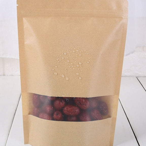 Masteelf 25pcs Packing Kraft Papers Window Bag Stand up Gift Dried Food Fruit Tea Packaging Pouches Zipper Self Sealing Bags(12X20cm)