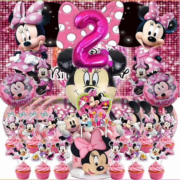 Minnie 2nd Two Party Supplies Decor Tableware Backdrop Banner Cake Topper Balloons Birthday Decorations