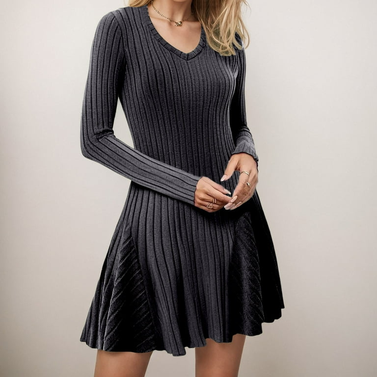 With Tights Ladies Dresses Swing Jumper Dress Ribbed Knit Sweater Dress For Women Short Length Mock With Tights Ladies Dresses Swing Jumper Dress Ribbed Knit Sweater Dress For Women Short Length Mock