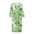 thumbnail image 4 of Yuyamidu Green Leaves Bathrobe Sleepwear for Women Lightweight Robe Long Dressing Gown St. Patrick's Day V-Neck Nightgown Comfy Mid-Calf Length Robe Size S, 4 of 7