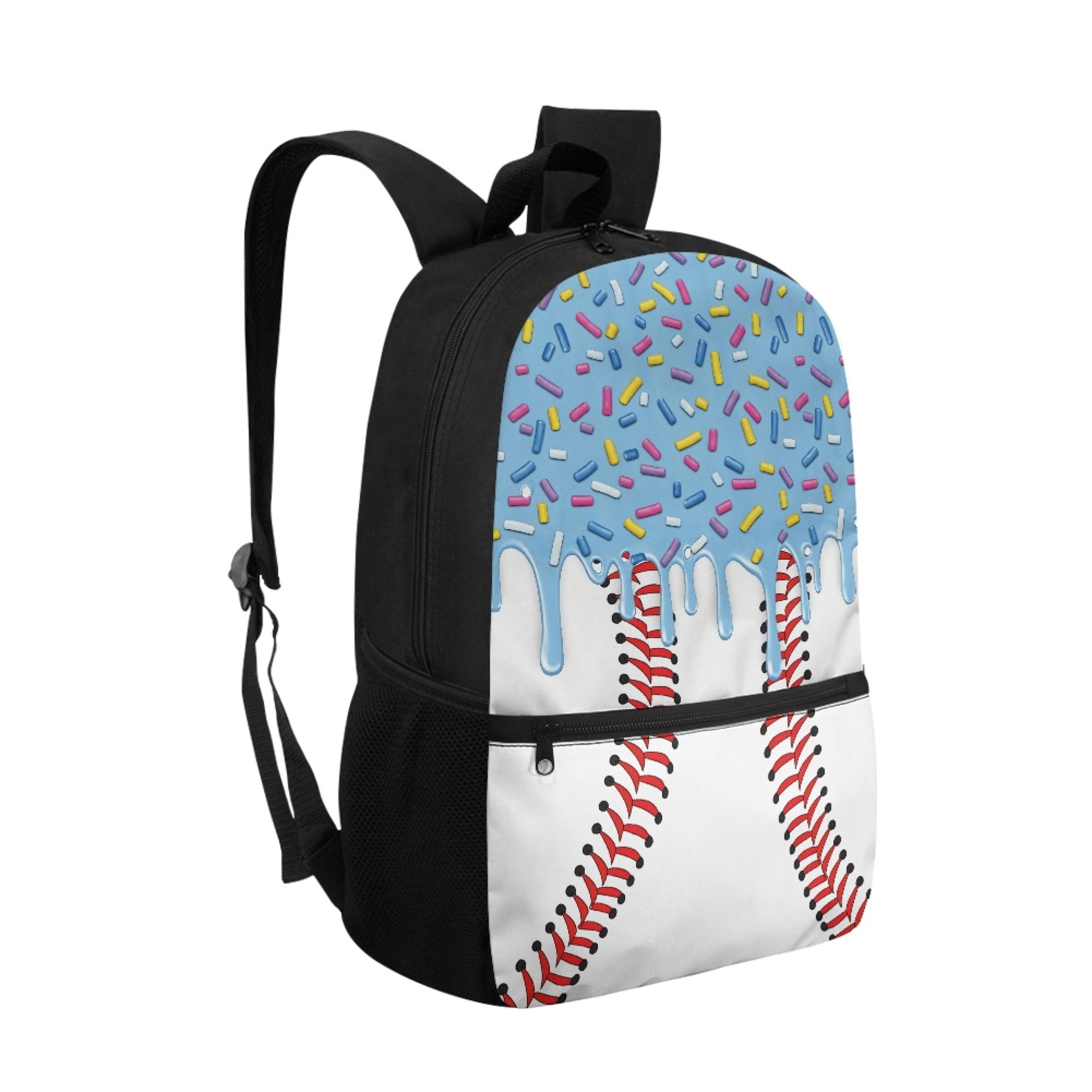 Uourmeti Baseball and Donut Print Student Bookbag, Big Storage Space School Backpack 17 Inch Large Capacity Polyester Backpack for Travel Outdoor
