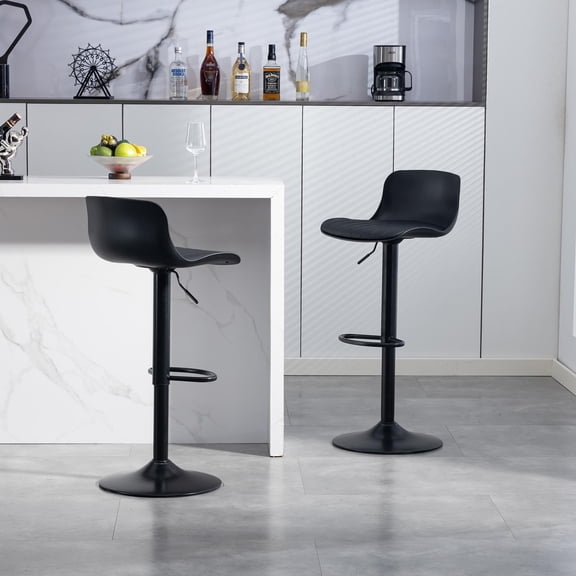 Adjustable Swivel Bar Stools Set of 2 Modern PU Leather Counter Height with Backrest and Gas Lift 26 to 32 Inch Height in Black